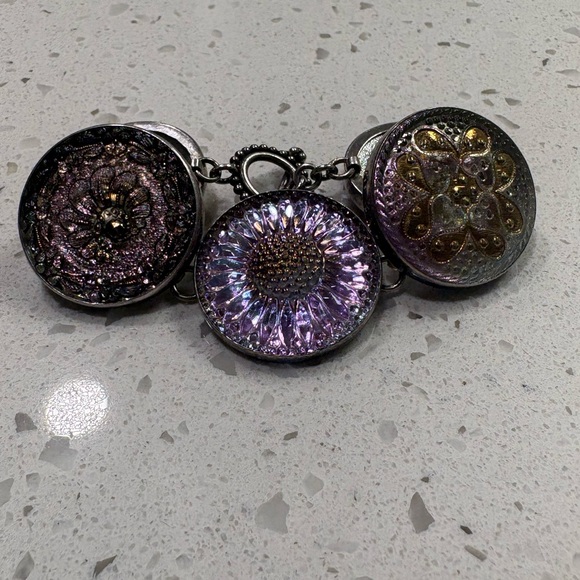 Stunning Vintage German Sterling Silver and Glass Button Bracelet - Picture 2 of 10